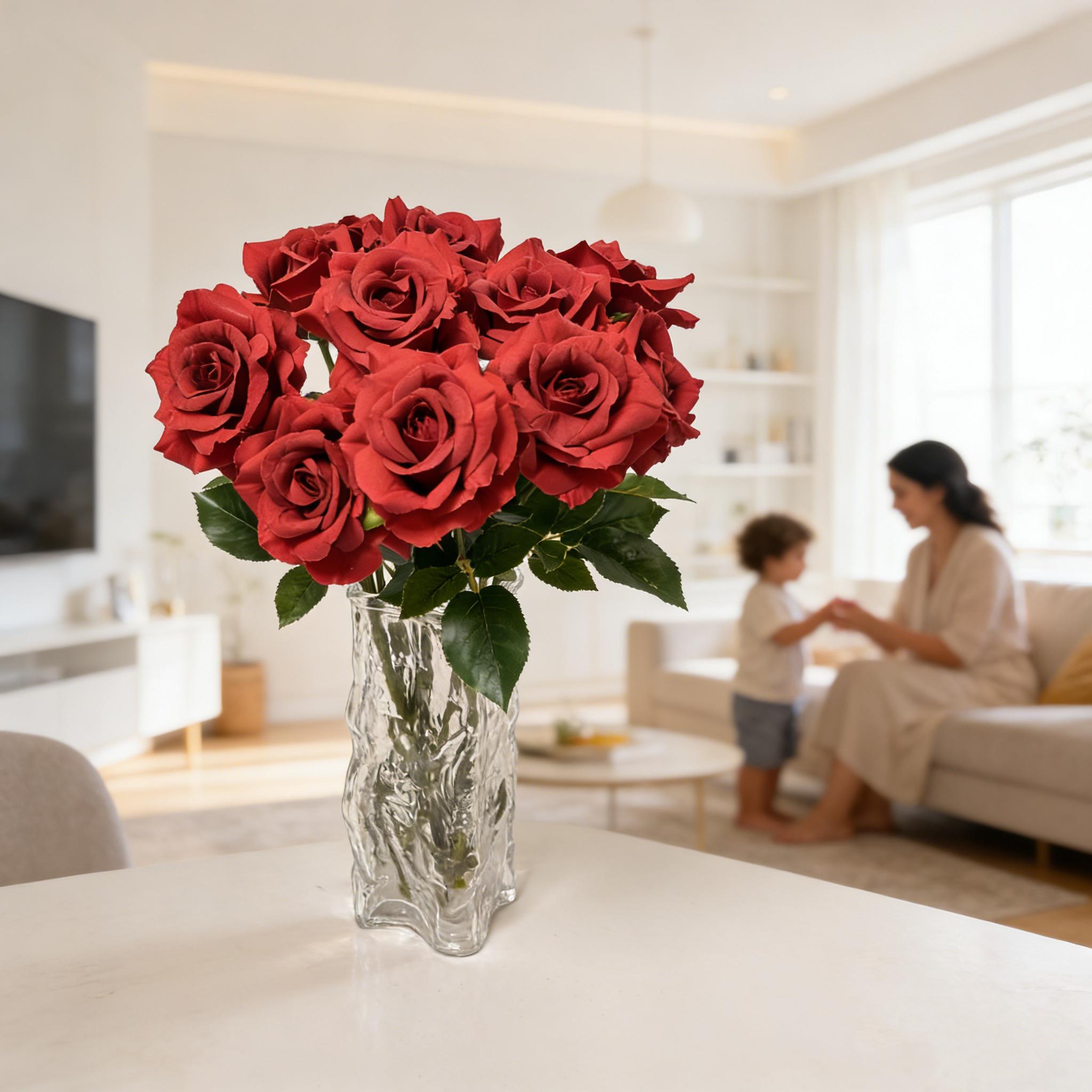 Luxury Artificial Silk Rose Bouquet – Realistic Long Stem Faux Roses for Wedding Centerpieces, Bridal Arrangements, Home Decor & Valentine's Day (6/12 PCS)