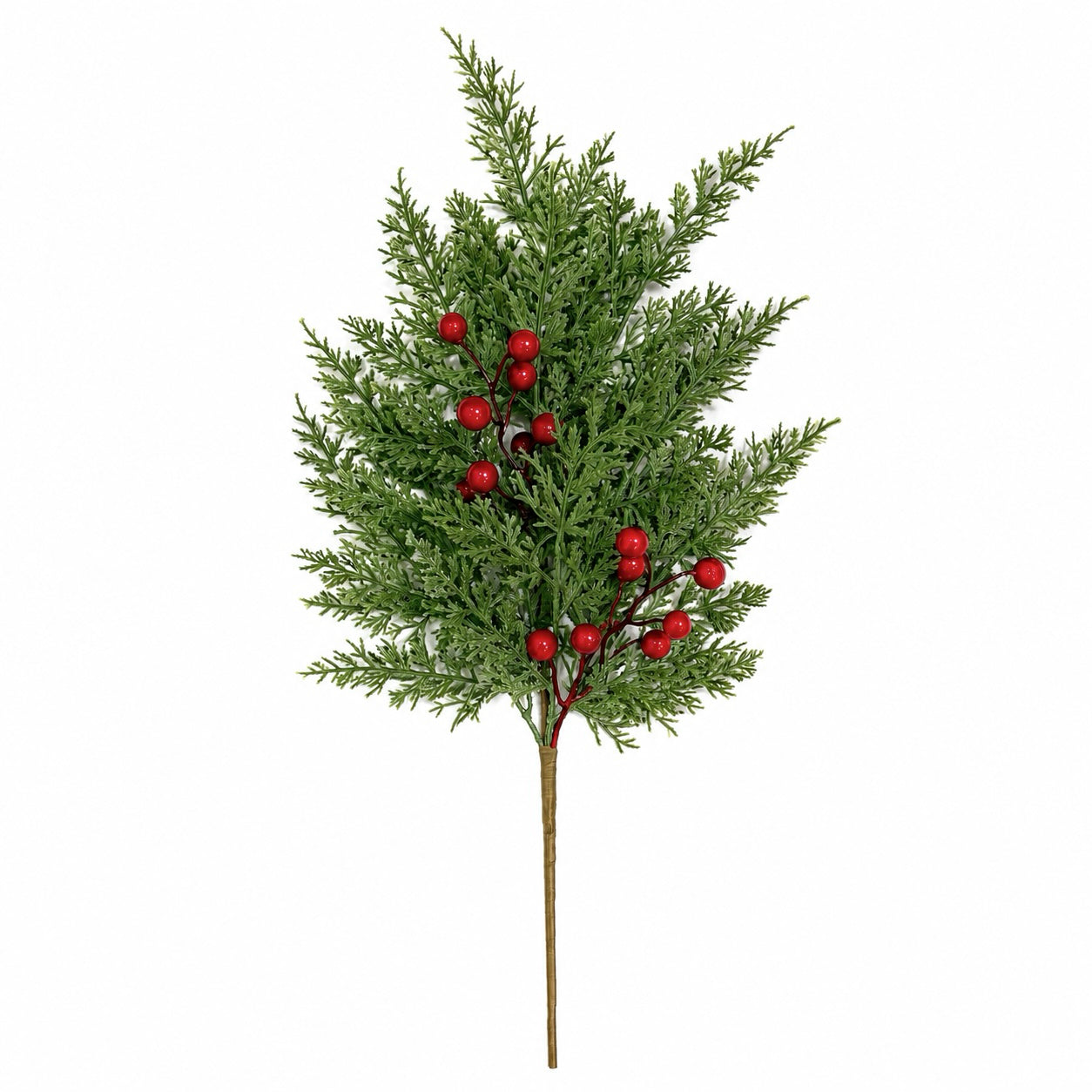 Silvanest 22" Artificial Cedar Pick with Red Berries – Realistic Faux Christmas Greenery Stem for Tree, Wreath, Garland & Holiday Floral Arrangements