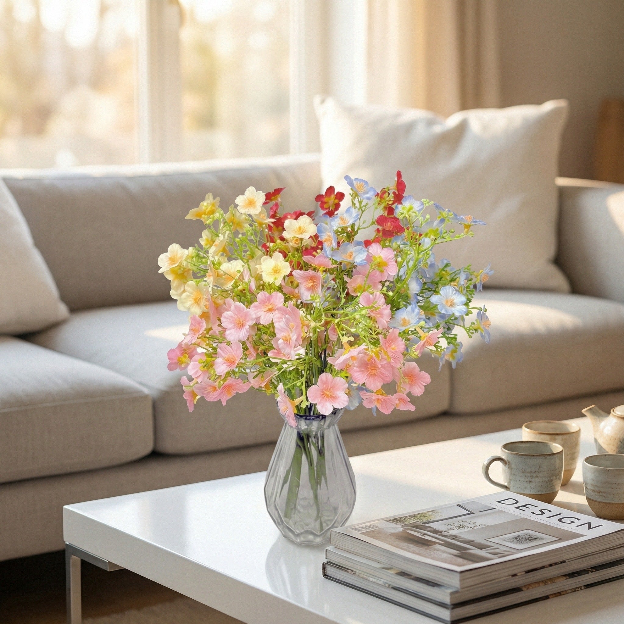 5-Head Artificial Flower Bouquet – Realistic Decorative Floral Stem for Home & Wedding Vase Arrangement
