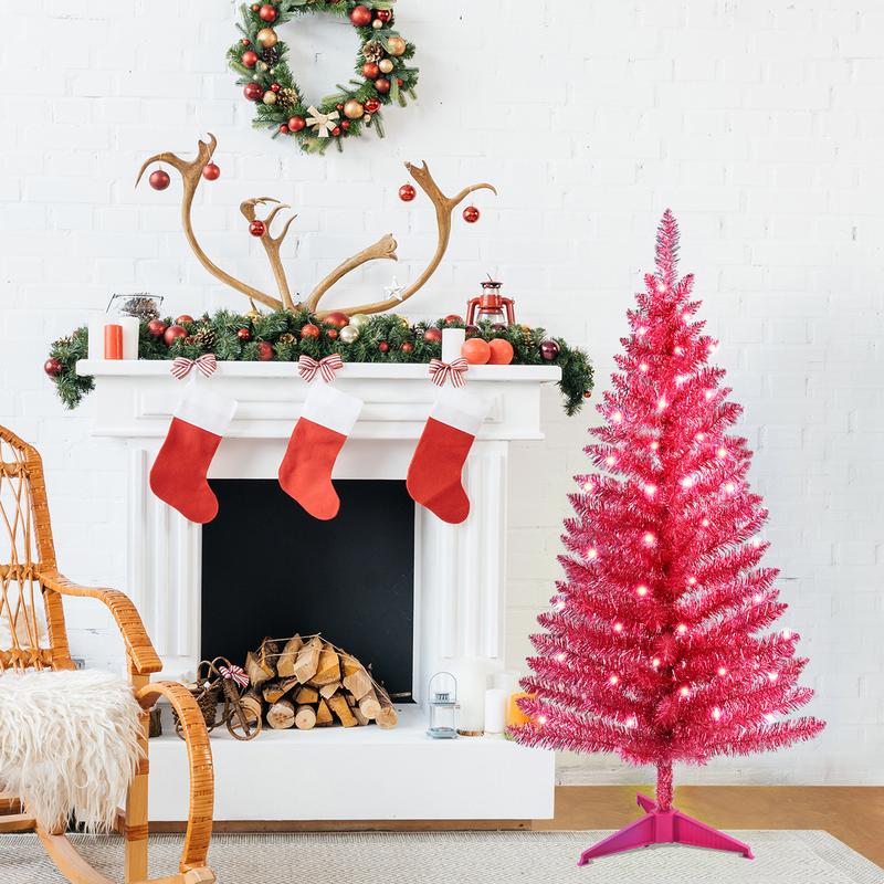 Árbol de Navidad rojo preiluminado Silvanest de 1,2 m