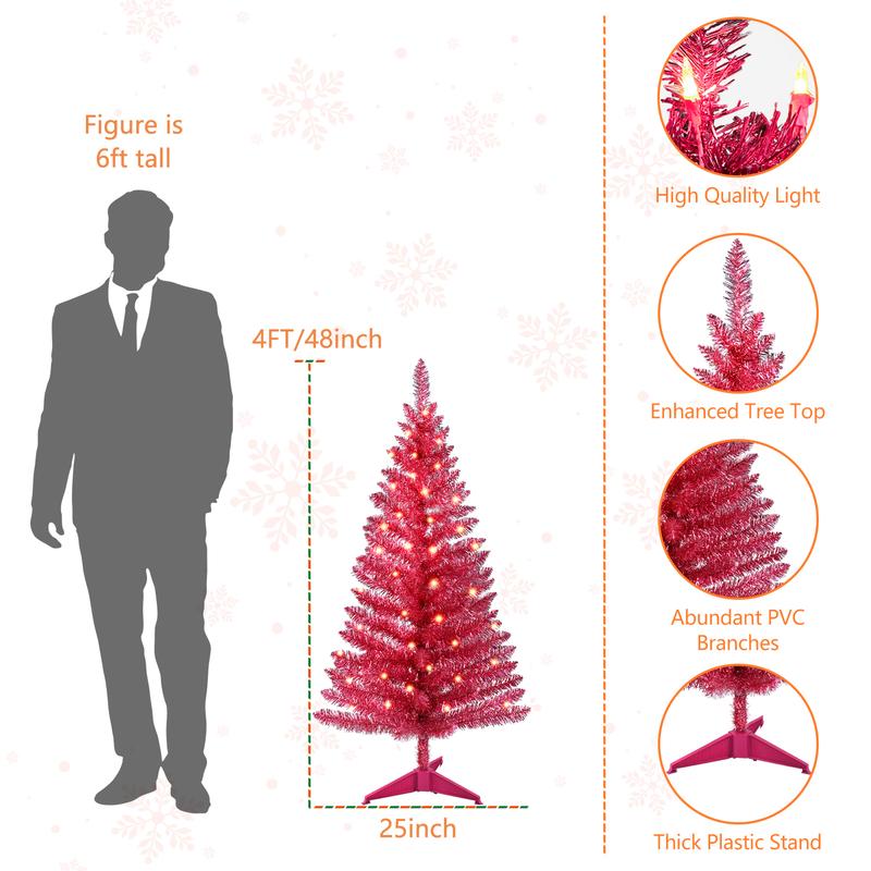 Árbol de Navidad rojo preiluminado Silvanest de 1,2 m