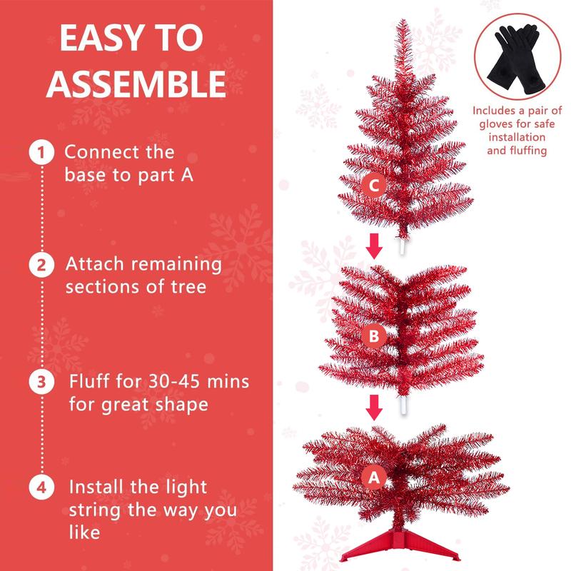 Árbol de Navidad rojo preiluminado Silvanest de 1,2 m