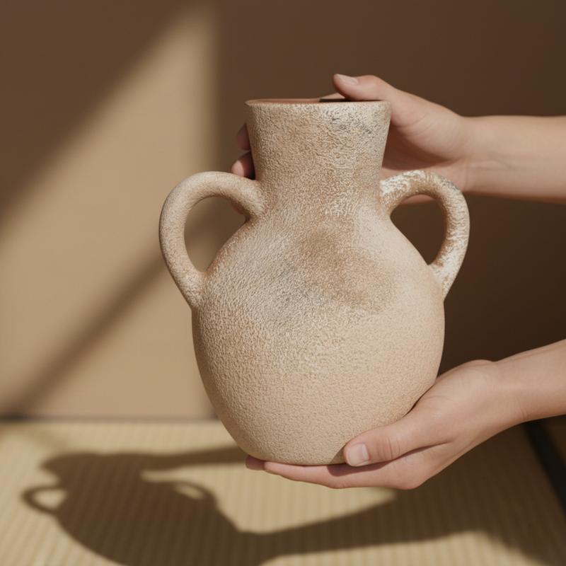 Double-Handle Ceramic Vase – 7.5"