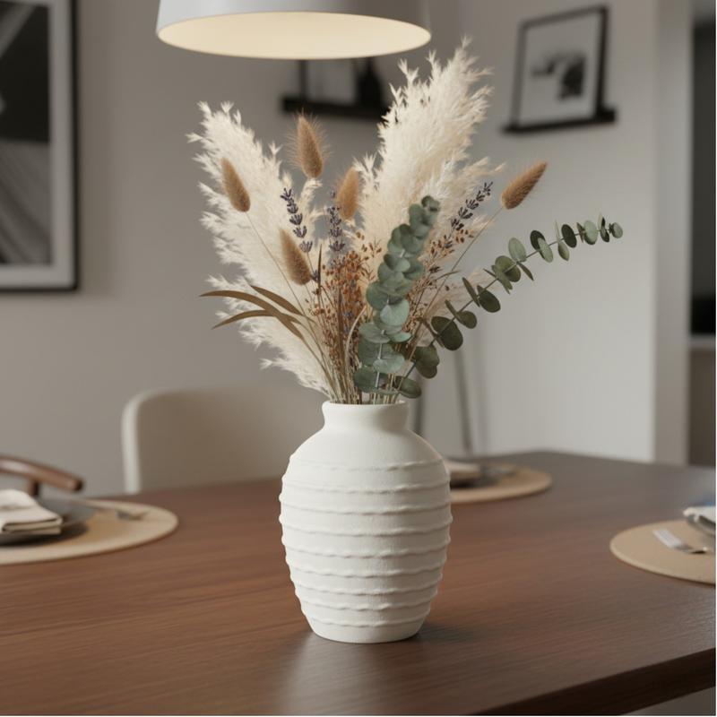 Ribbed Ceramic Vase – 7.3"