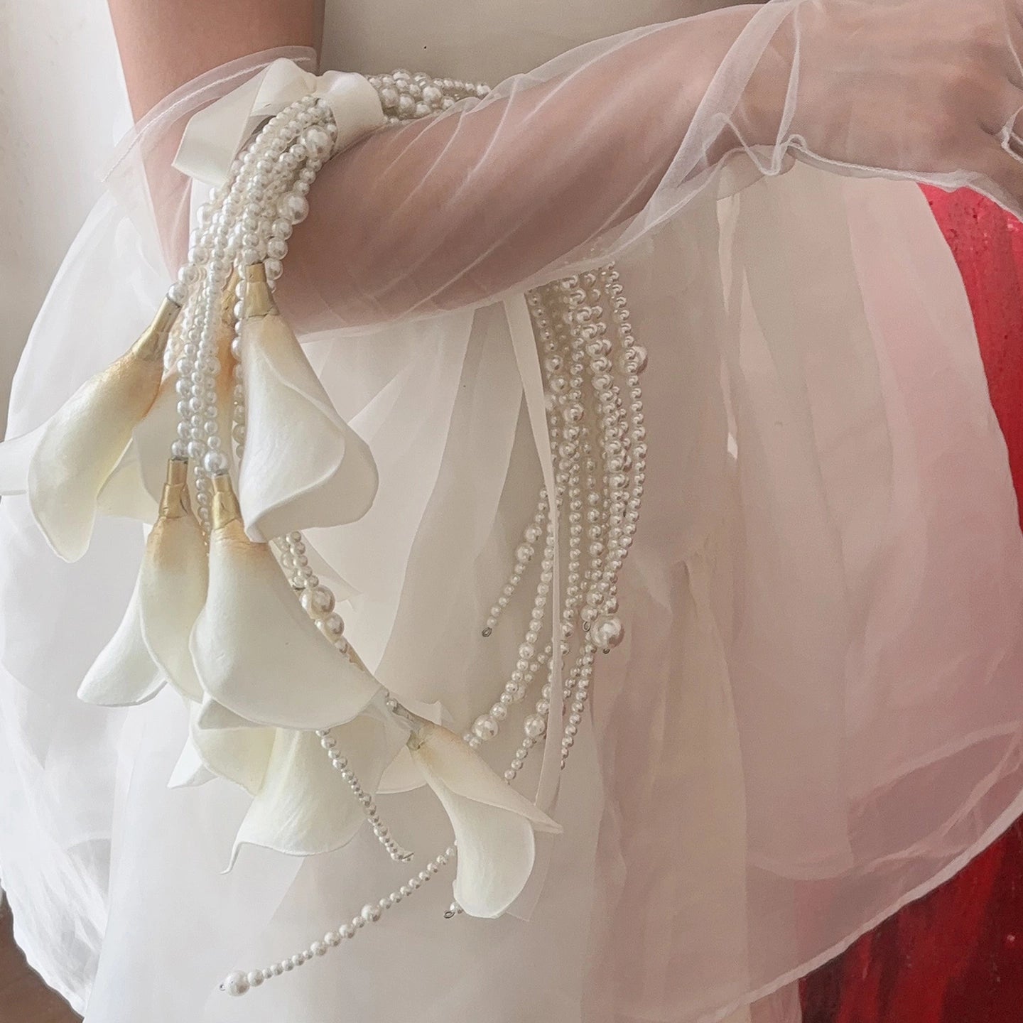 Tulip & Calla Lily Pearl Cascade Bridal Bouquet