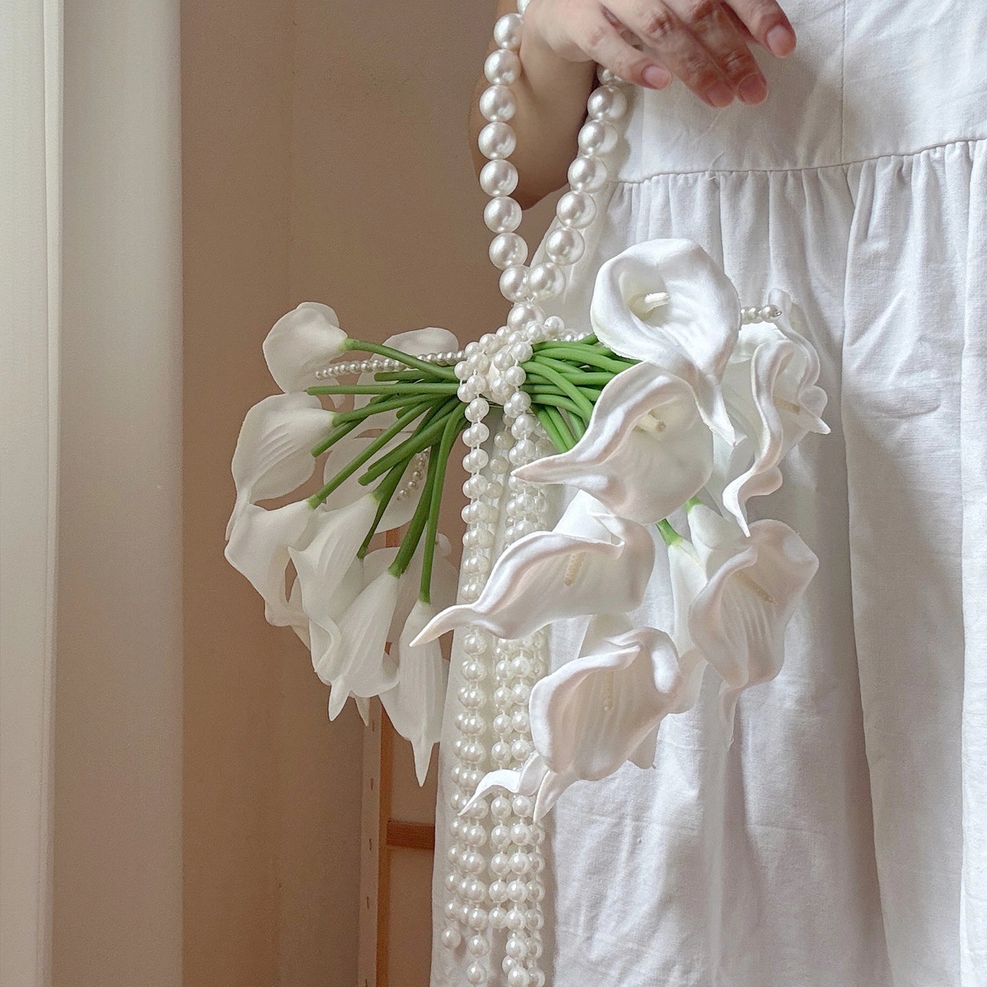 Tulip & Calla Lily Pearl Cascade Bridal Bouquet