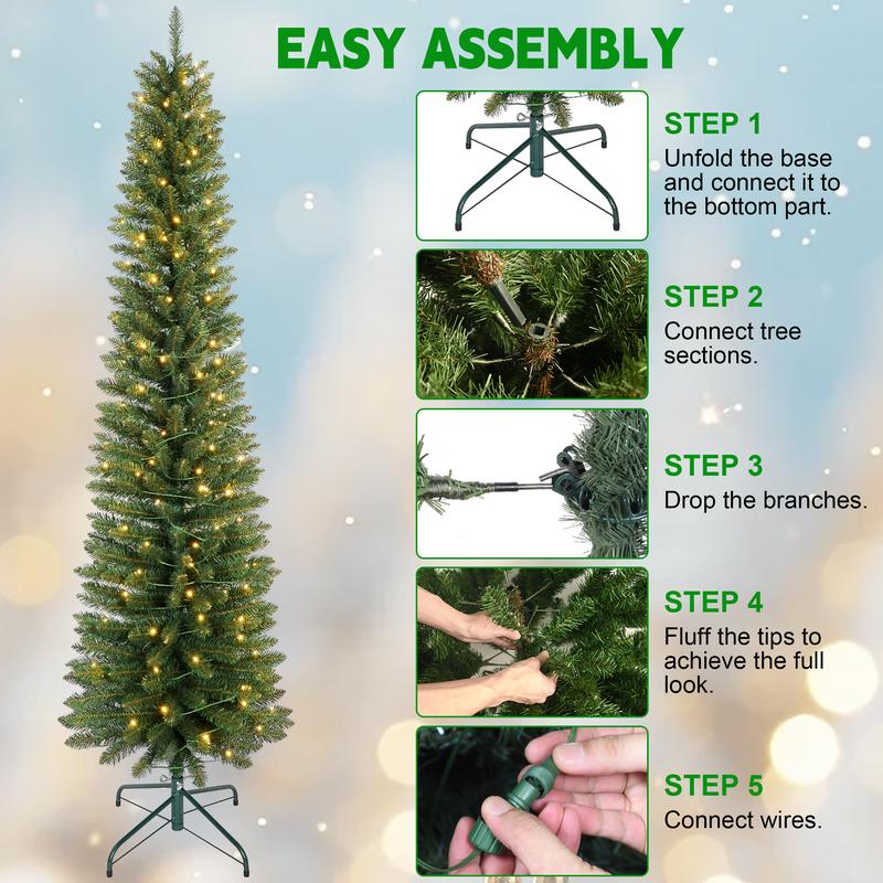 Silvanest 6-7ft Slim Kingswood Fir Christmas Tree with 150 Pre-Lit LED Lights