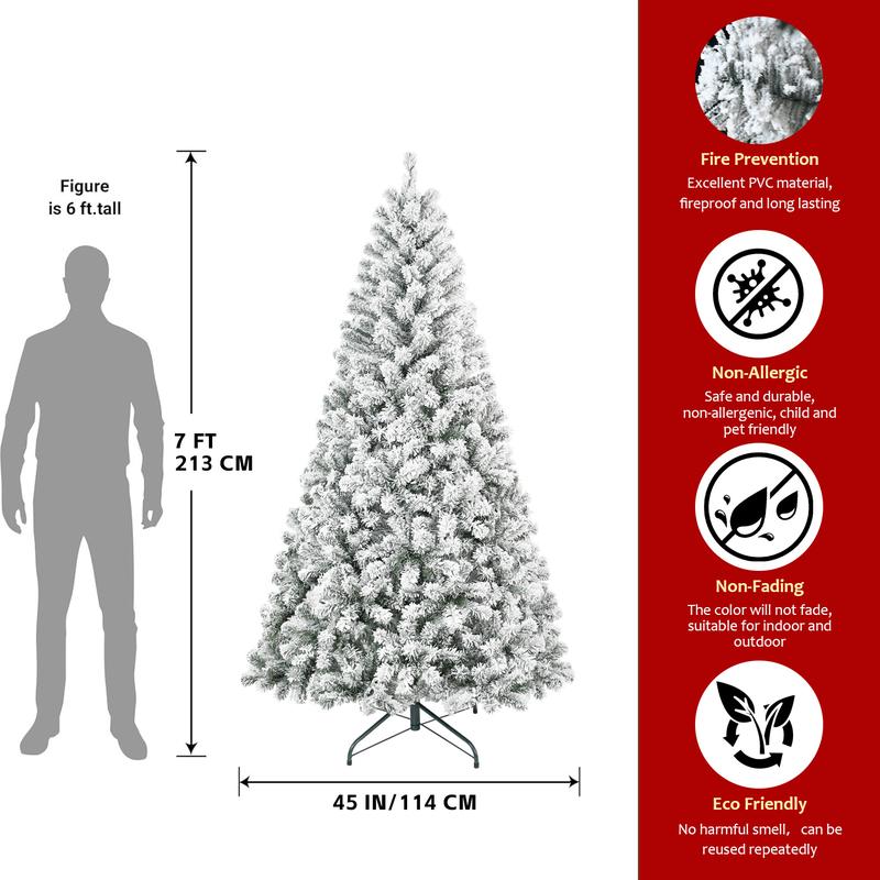 Silvanest 6-7Ft Flocked Christmas Tree, Pre-Lit with Auto Hinged Design