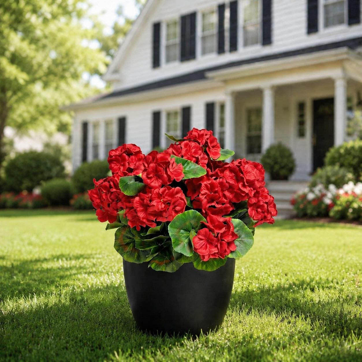 Silvanest 6/12 Bundles Artificial Red Geranium Flowers for Outdoors, UV Resistant Faux Silk Plants, Realistic Fake Geranium Bushes for Porch, Patio, Garden, Balcony & Home Decor