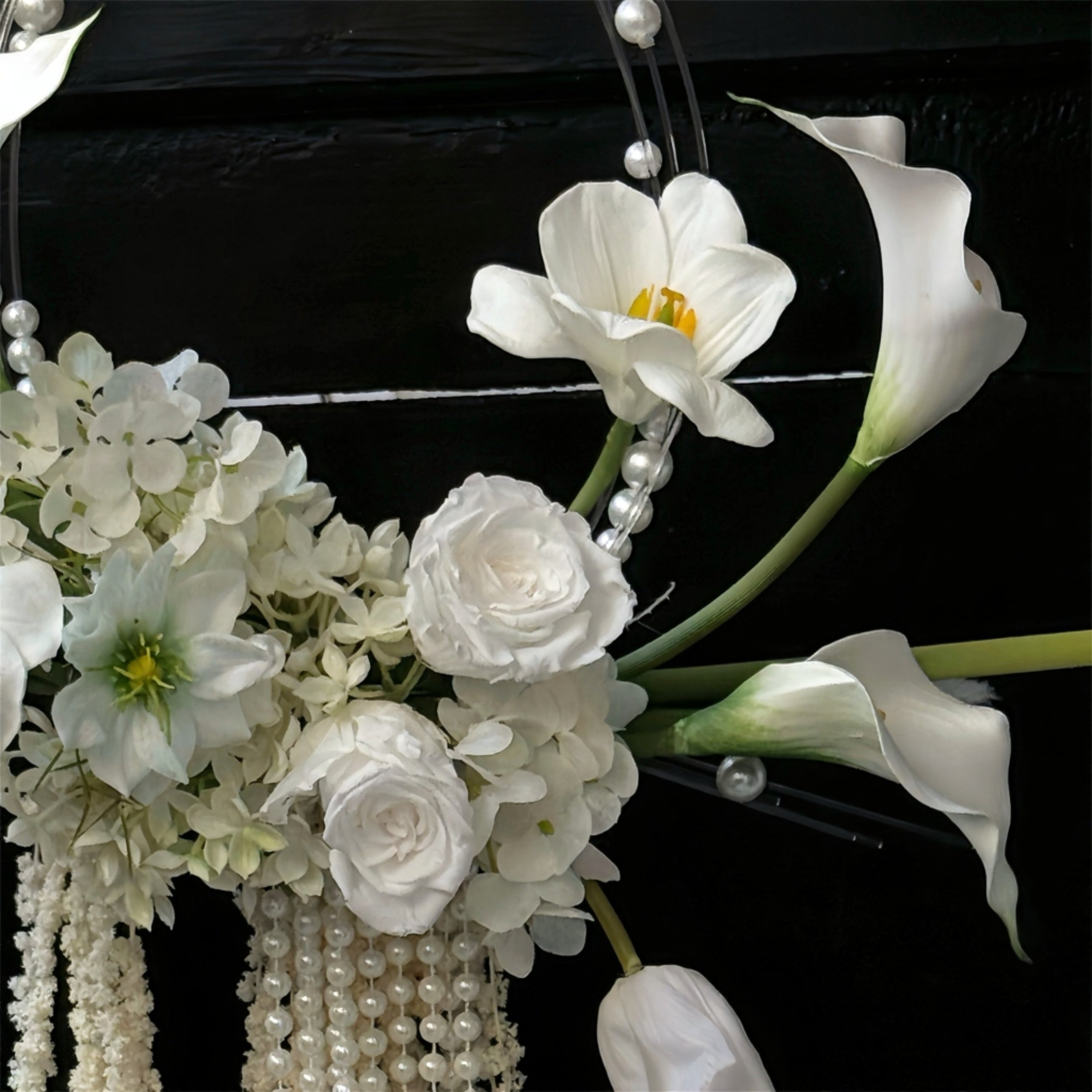 white pearl bridal bouquet on white background for ceremony and keepsake wedding decor