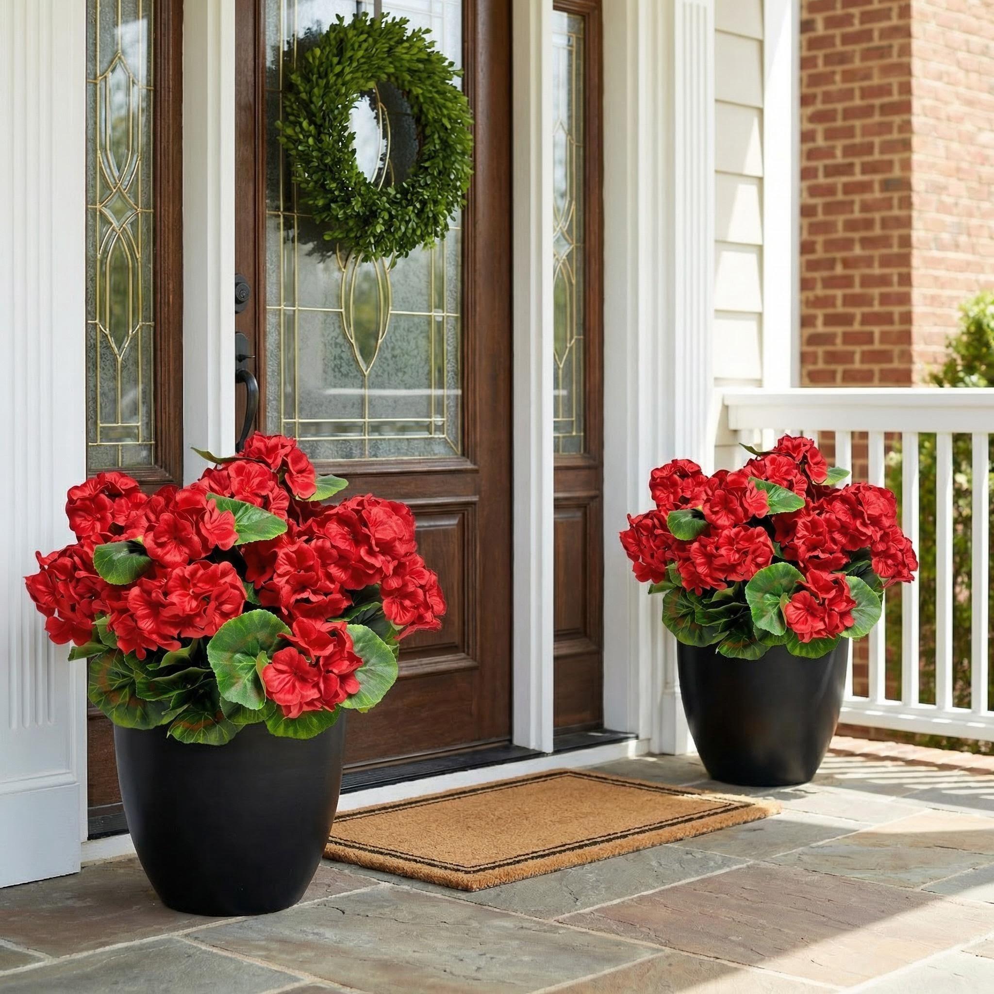 Silvanest 6/12 Bundles Artificial Red Geranium Flowers for Outdoors, UV Resistant Faux Silk Plants, Realistic Fake Geranium Bushes for Porch, Patio, Garden, Balcony & Home Decor