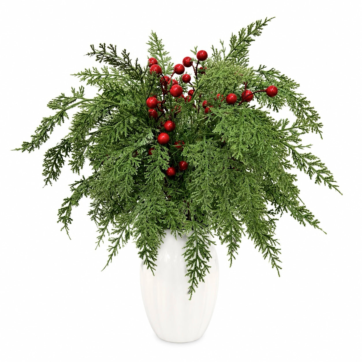 Silvanest 22" Artificial Cedar Pick with Red Berries – Realistic Faux Christmas Greenery Stem for Tree, Wreath, Garland & Holiday Floral Arrangements
