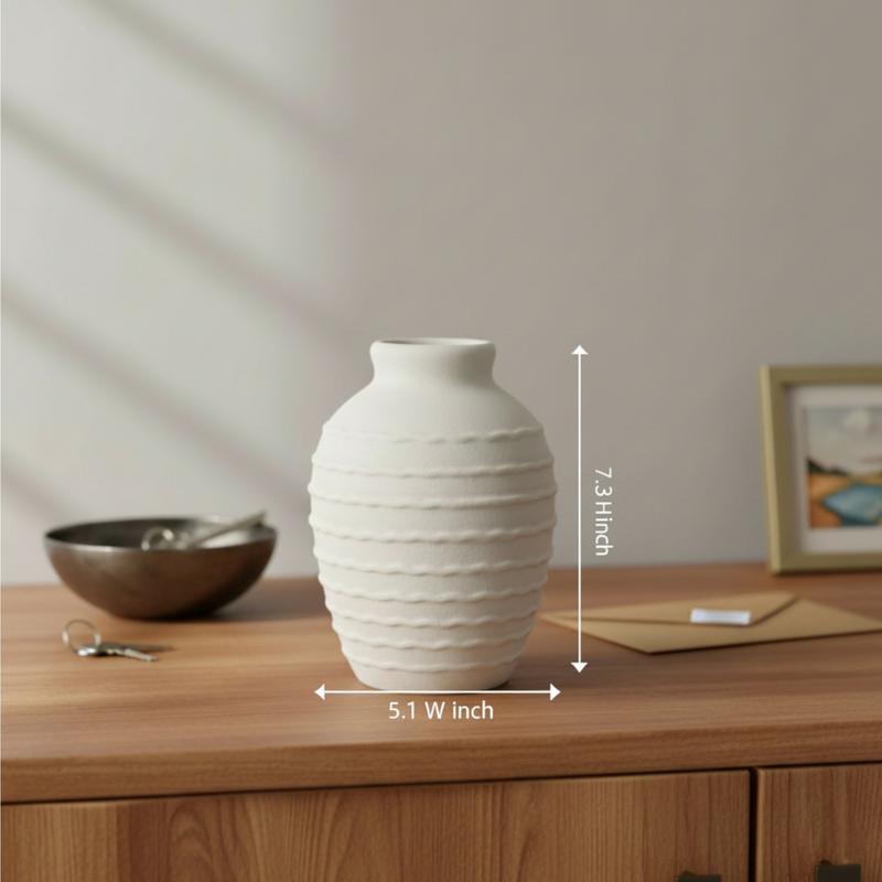 Ribbed Ceramic Vase – 7.3"