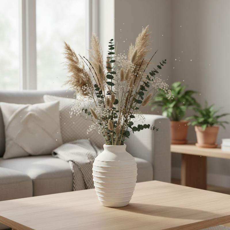 Ribbed Ceramic Vase – 7.3"