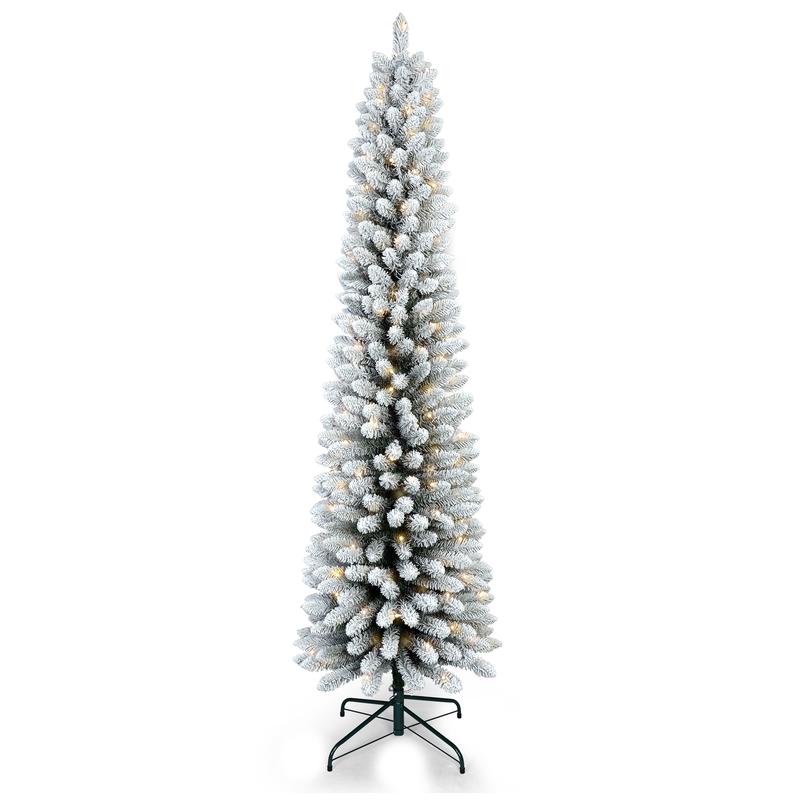 Silvanest 6-7ft Flocked Pencil Christmas Tree prelit