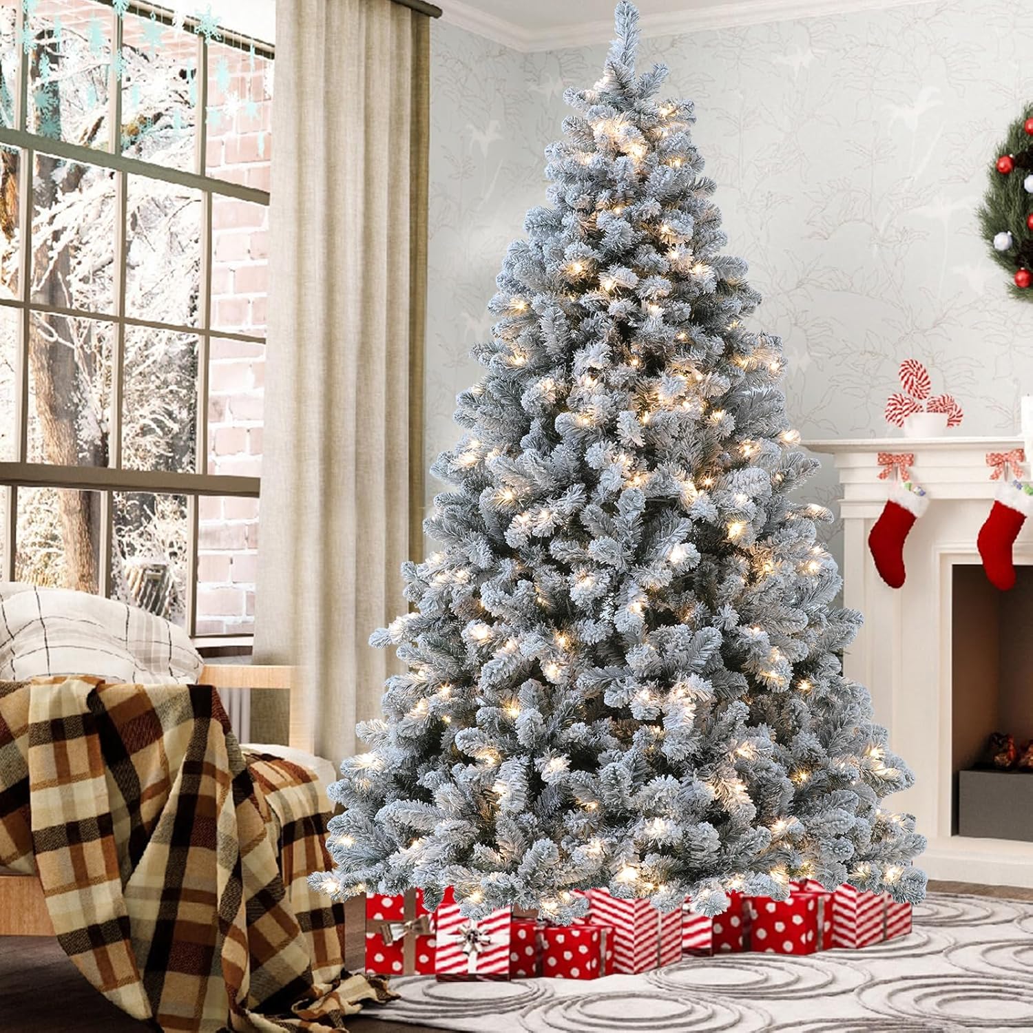 Prelit Flocked Artificial Christmas Tree