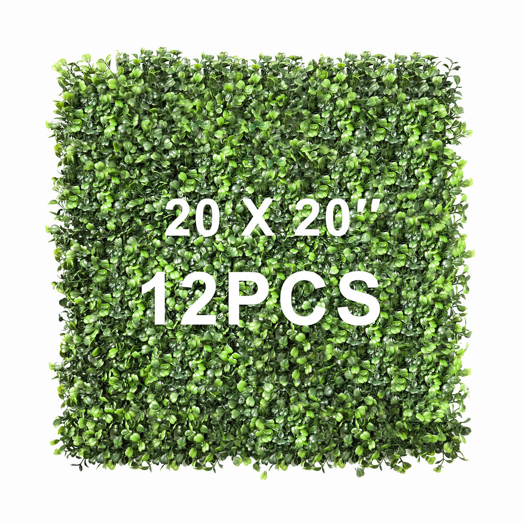 12 Pack Artificial Boxwood Panels (16x20 \ 20x20 \ 10x10 Inch)