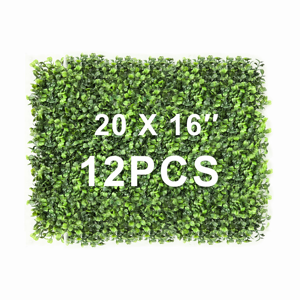 12 Pack Artificial Boxwood Panels (16x20 \ 20x20 \ 10x10 Inch)