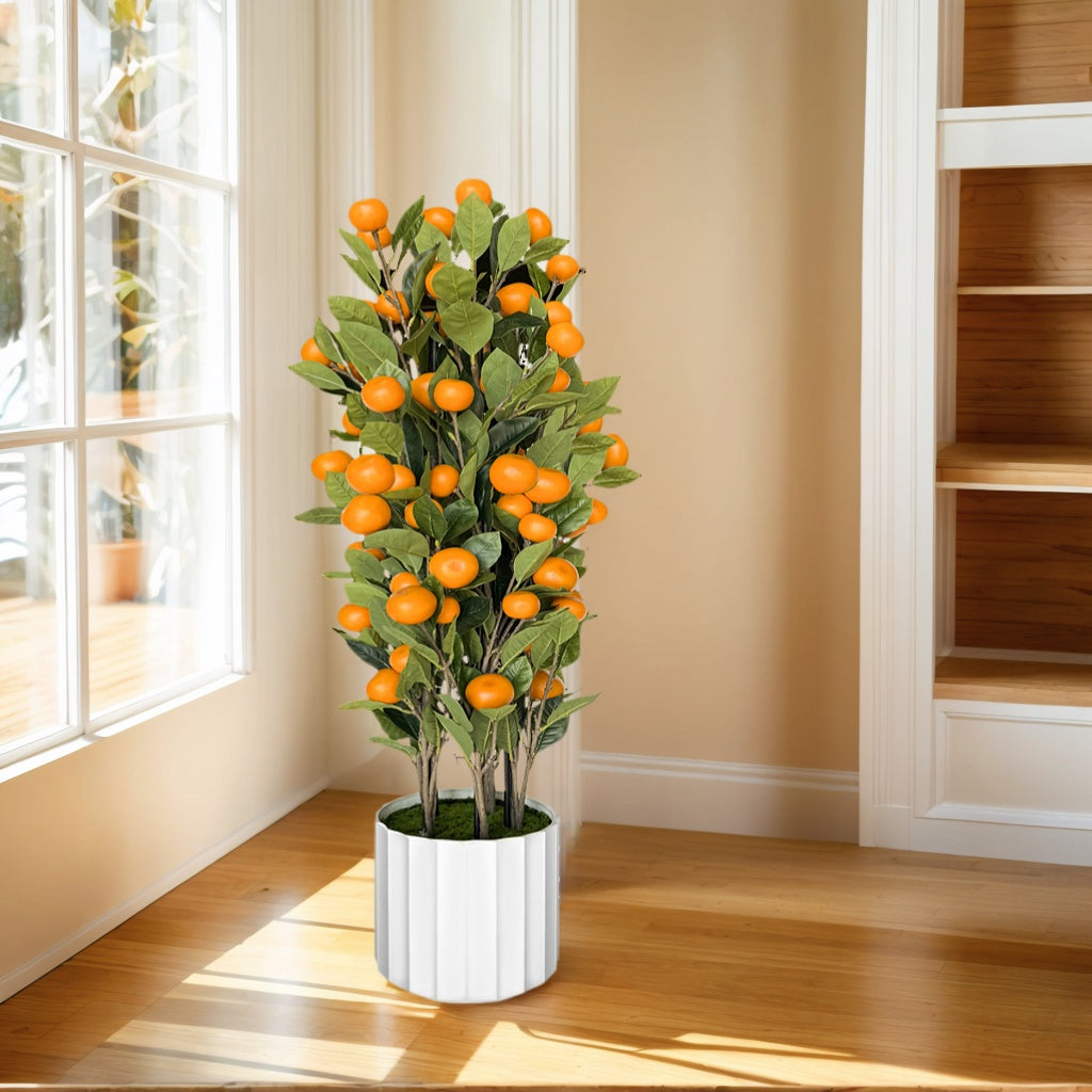 artificial  Orange Tree 36in (3ft) in White Plastic Pot