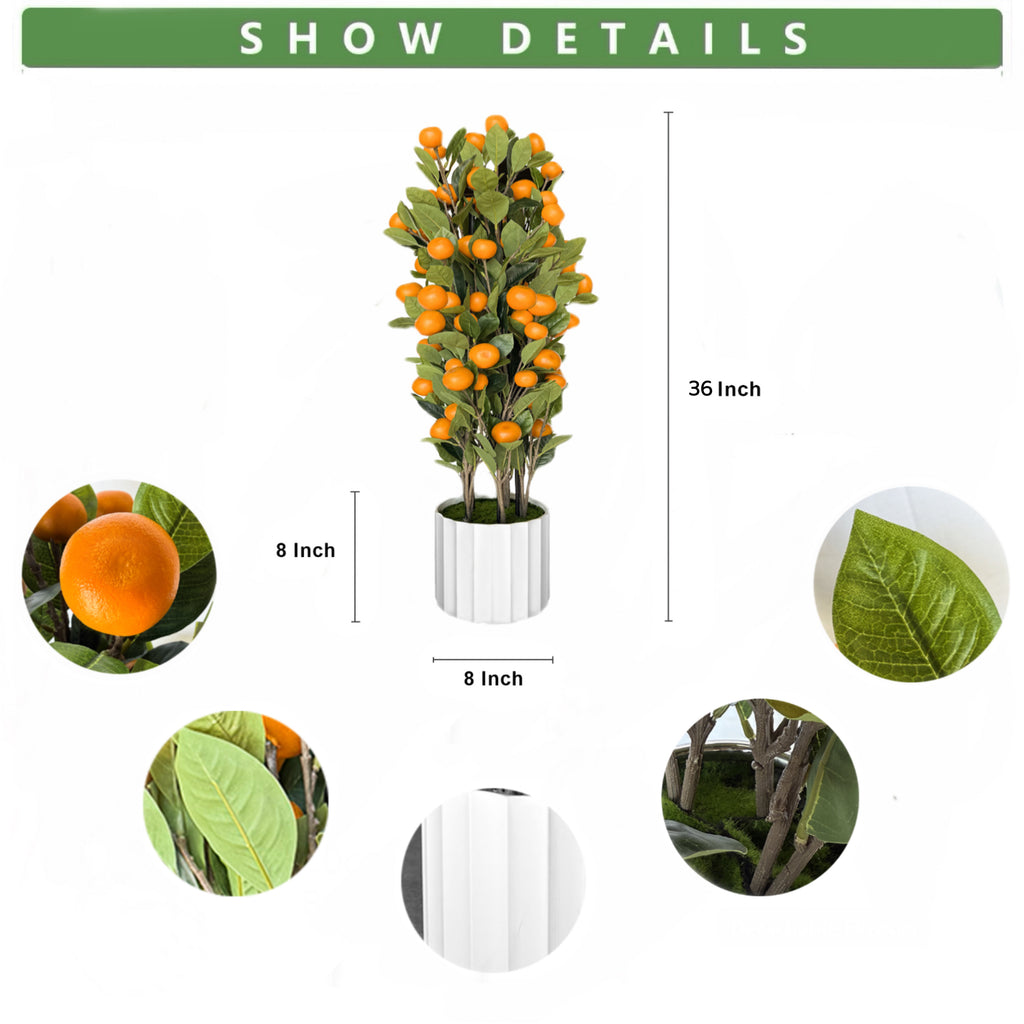 artificial  Orange Tree 36in (3ft) in White Plastic Pot