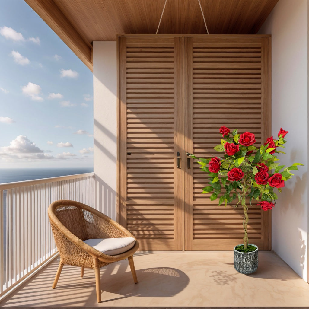 41-Inch Artificial Red Roses in Ceramic Pot