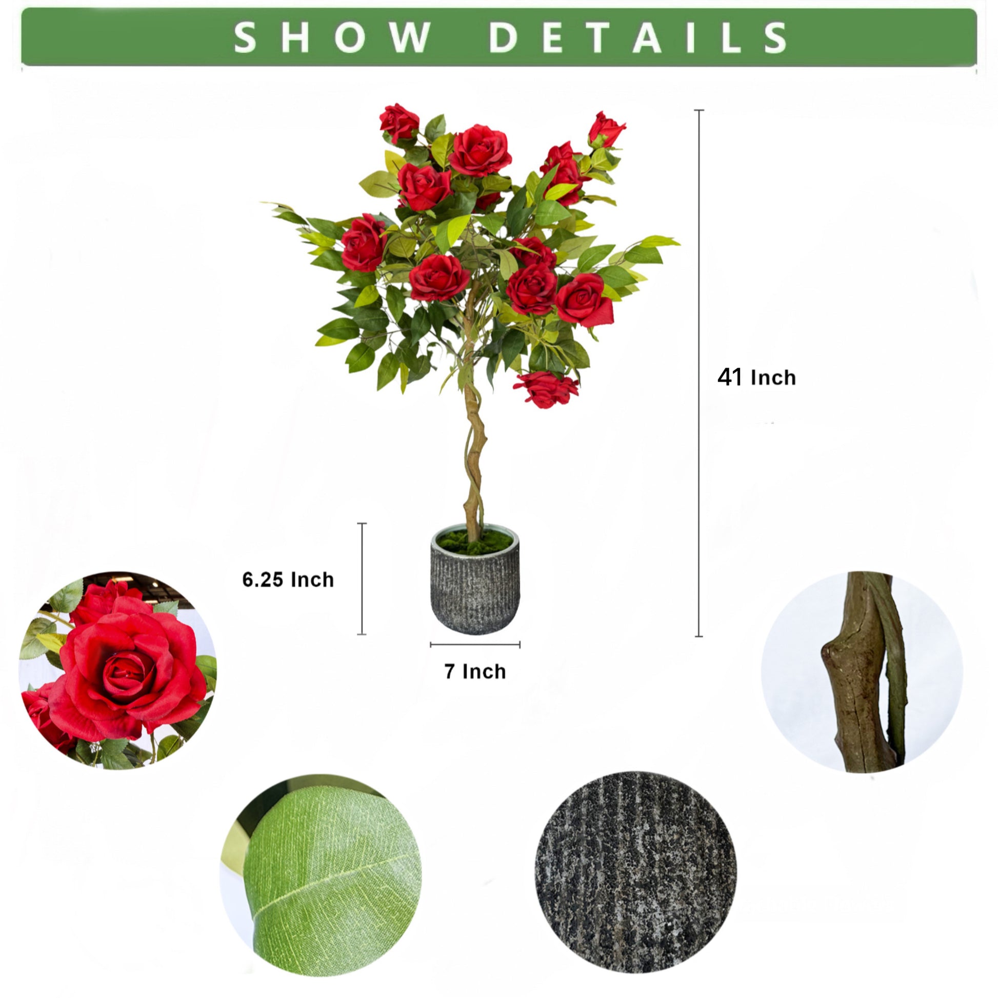 41-Inch Artificial Red Roses in Ceramic Pot