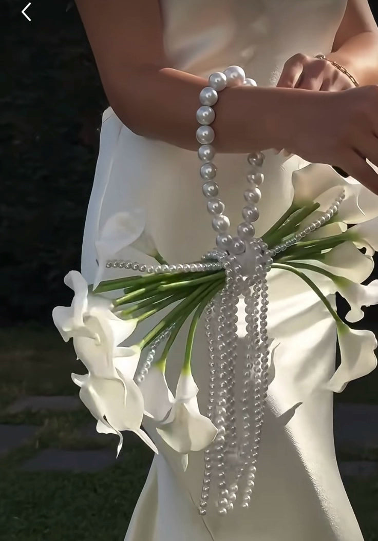 Tulip & Calla Lily Pearl Cascade Bridal Bouquet