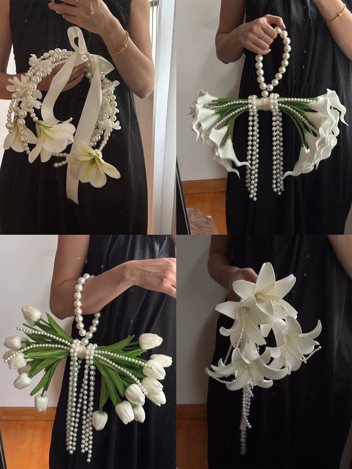 Tulip & Calla Lily Pearl Cascade Bridal Bouquet