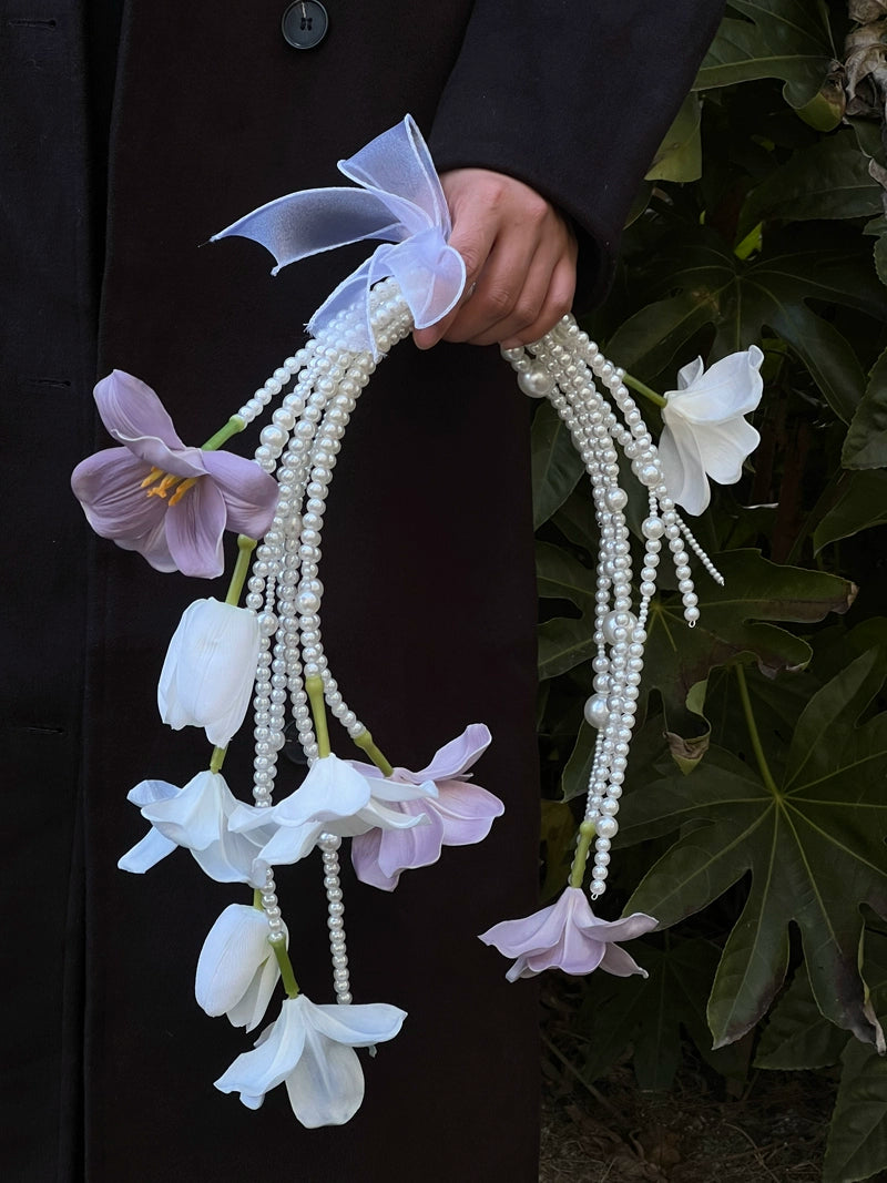 Macaron Color Tulip Pearl Cascade Bridal Bouquet