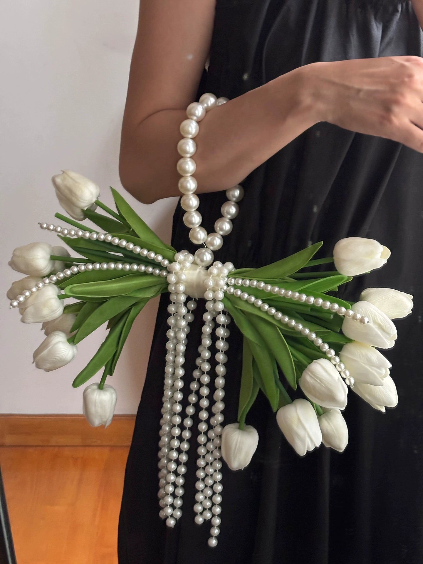 Tulip & Calla Lily Pearl Cascade Bridal Bouquet