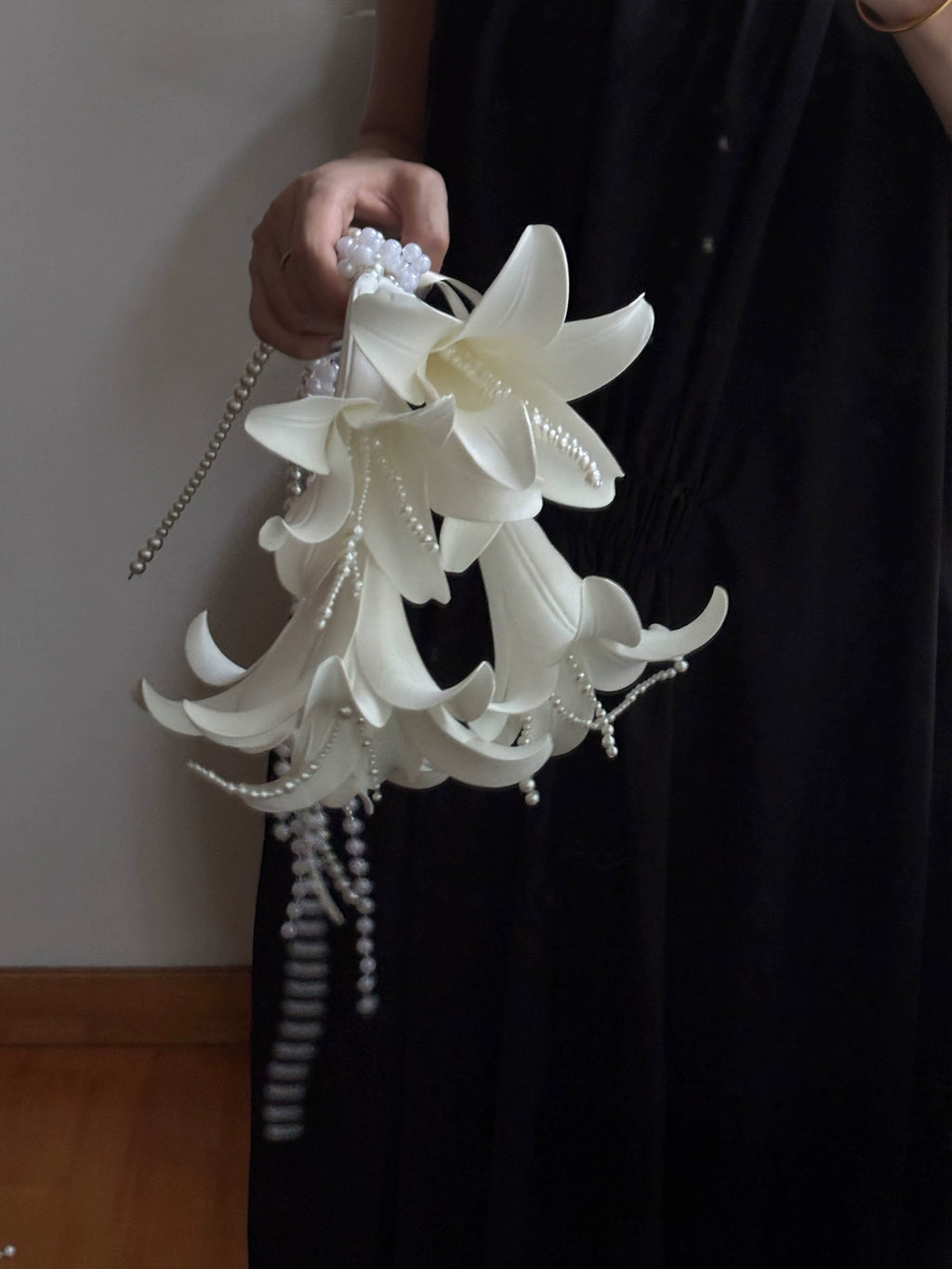 Tulip & Calla Lily Pearl Cascade Bridal Bouquet