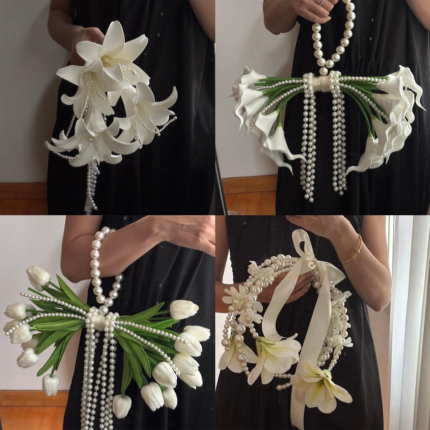 Tulip & Calla Lily Pearl Cascade Bridal Bouquet