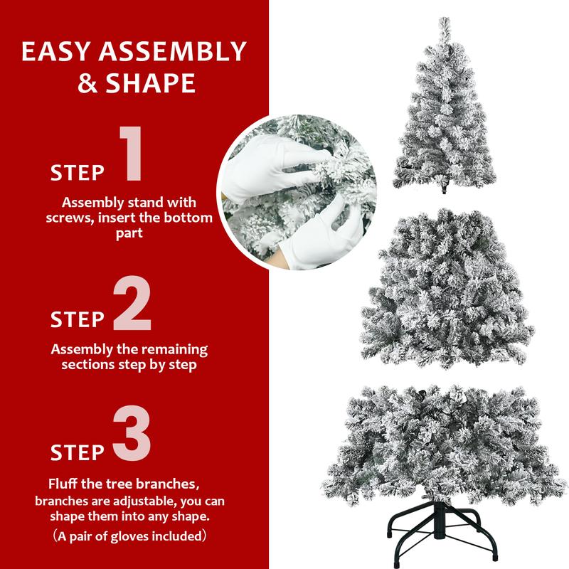 Silvanest 6-7Ft Flocked Christmas Tree, Pre-Lit with Auto Hinged Design