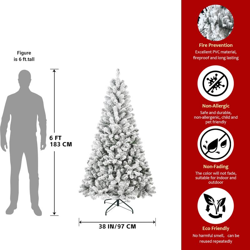 Silvanest 6-7Ft Flocked Christmas Tree, Pre-Lit with Auto Hinged Design