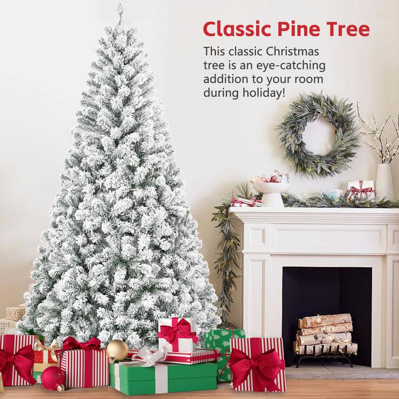 Silvanest 6-7Ft Flocked Christmas Tree, Pre-Lit with Auto Hinged Design