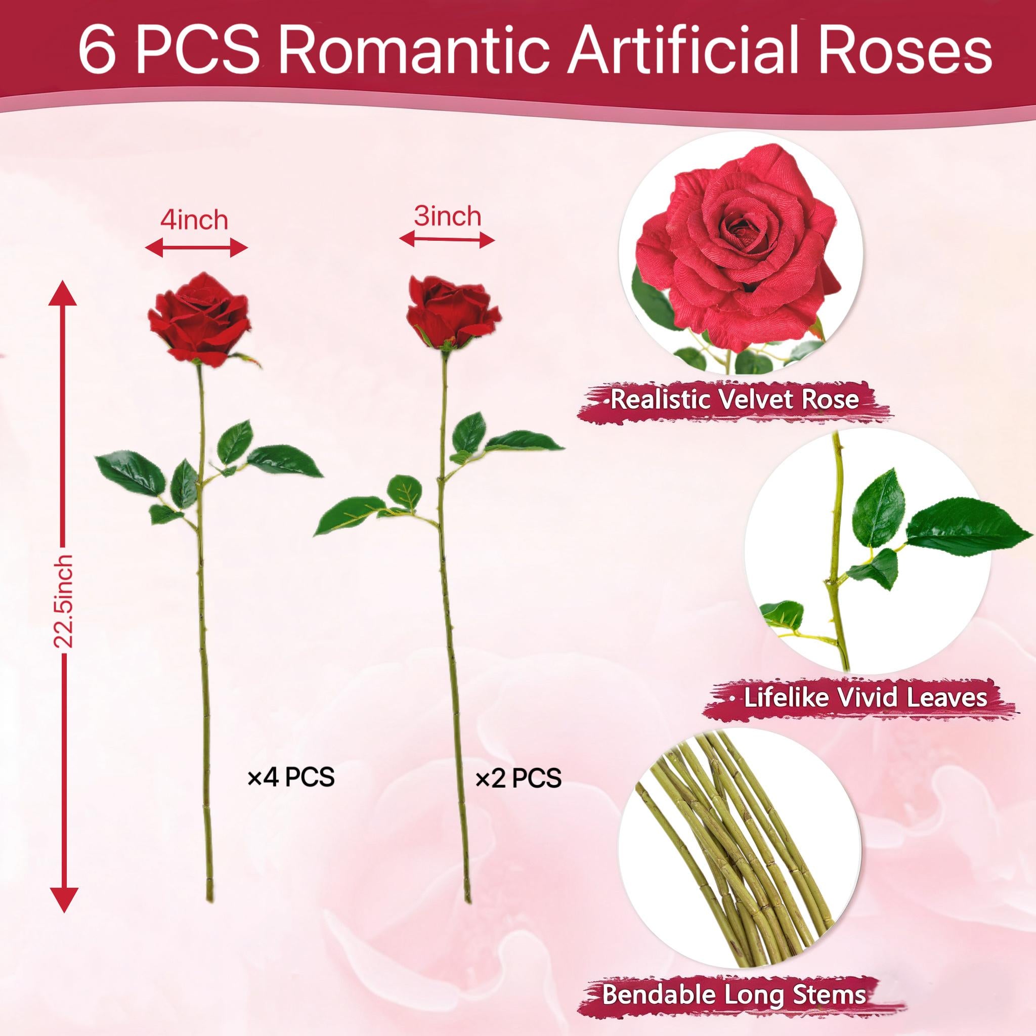 Luxury Artificial Silk Rose Bouquet – Realistic Long Stem Faux Roses for Wedding Centerpieces, Bridal Arrangements, Home Decor & Valentine's Day (6/12 PCS)