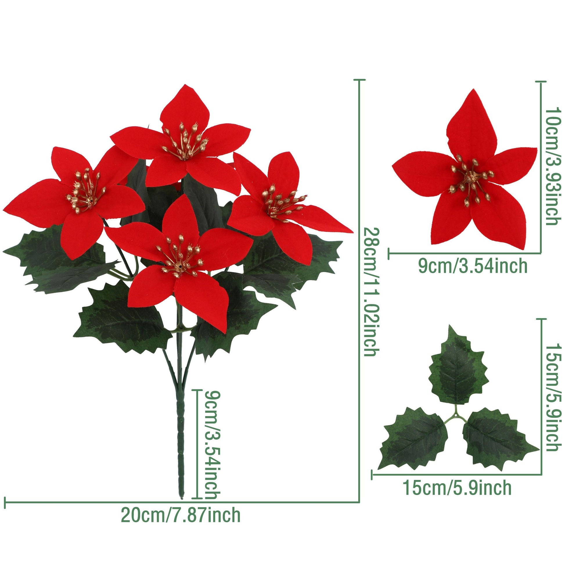 4 pcs 5 Heads Poinsettia Artificial Flowers
