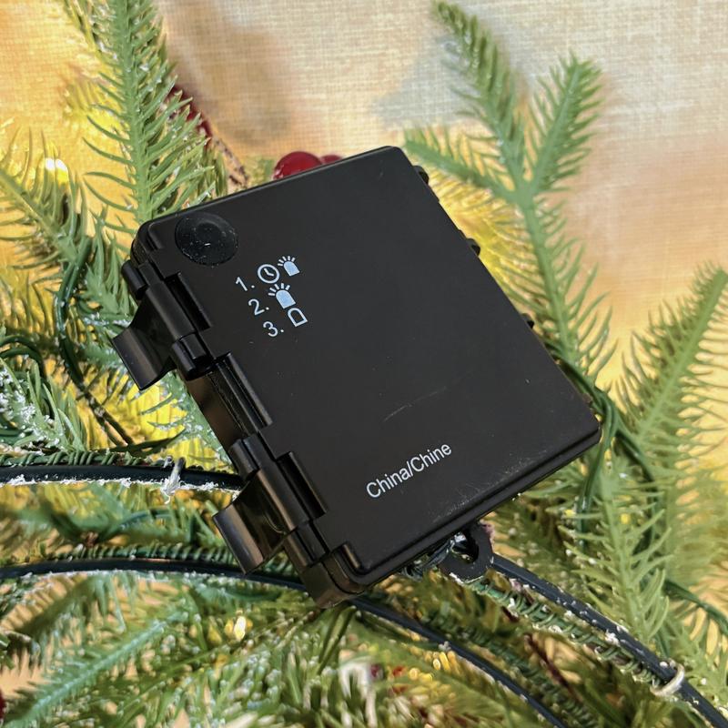 Silvanest 24inch Pre-Lit Christmas Wreath with Snow Flocked Pine, Red Berries & Warm LED Lights